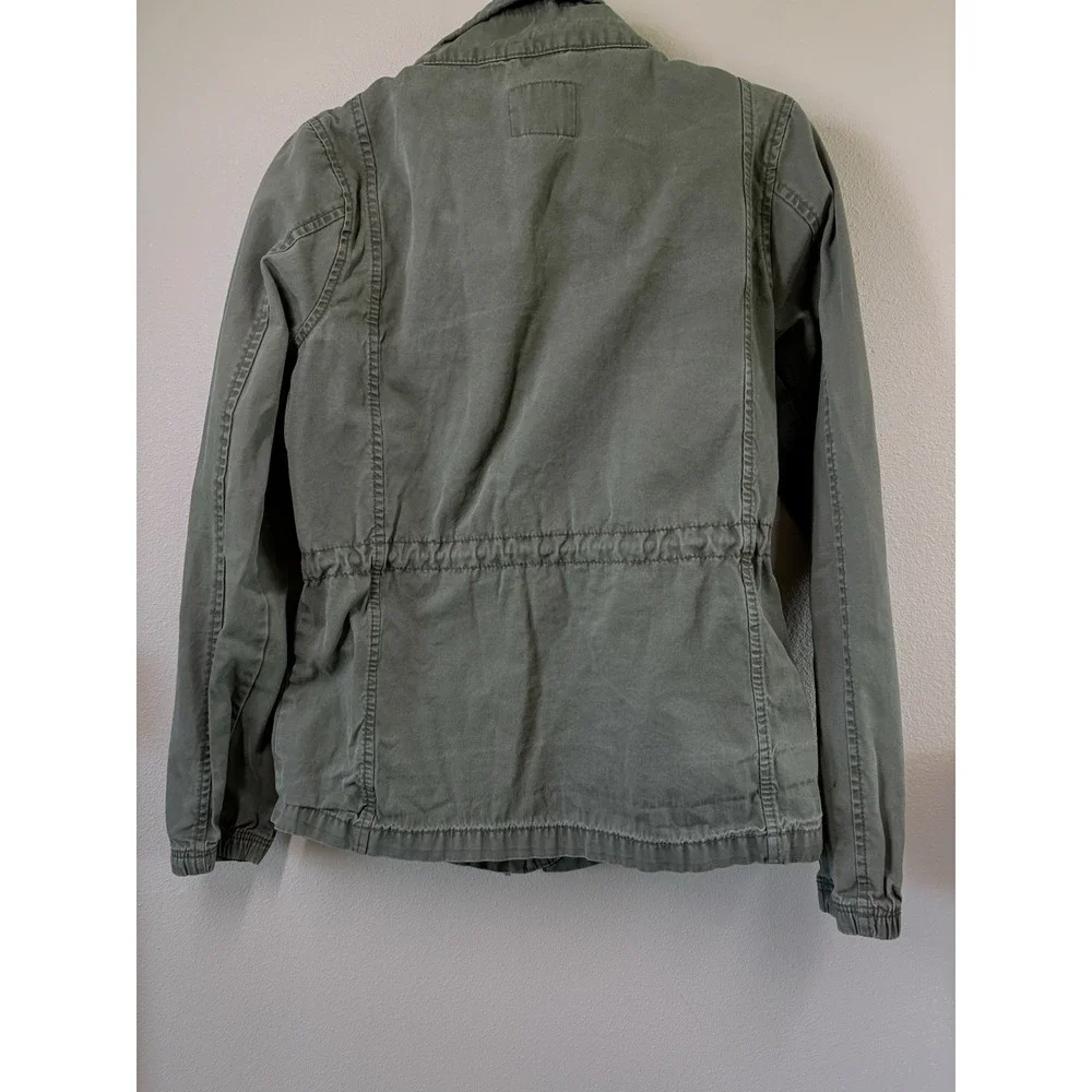 Old Navy Womens Green Canvas Utility Jacket Cinch Waist Full Zip Size Medium‎